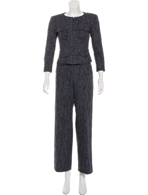 vintage chanel pantsuit|Chanel women's wide leg jeans.